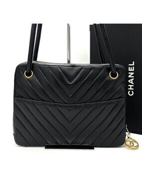 Chanel Stitch 2-Way Shoulder Tote Black Lambskin